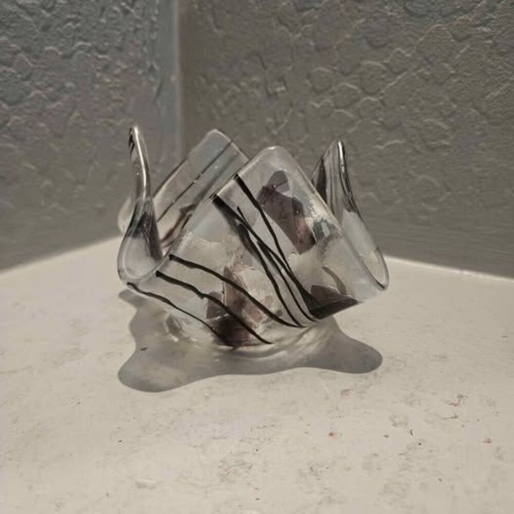 Handkerchief Art Glass Bowl Purple Gray Swirl